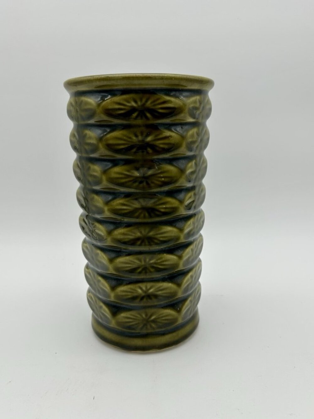 Vintage Floraline Atomic Starburst Style Vase-8"-Green-USA-See Description